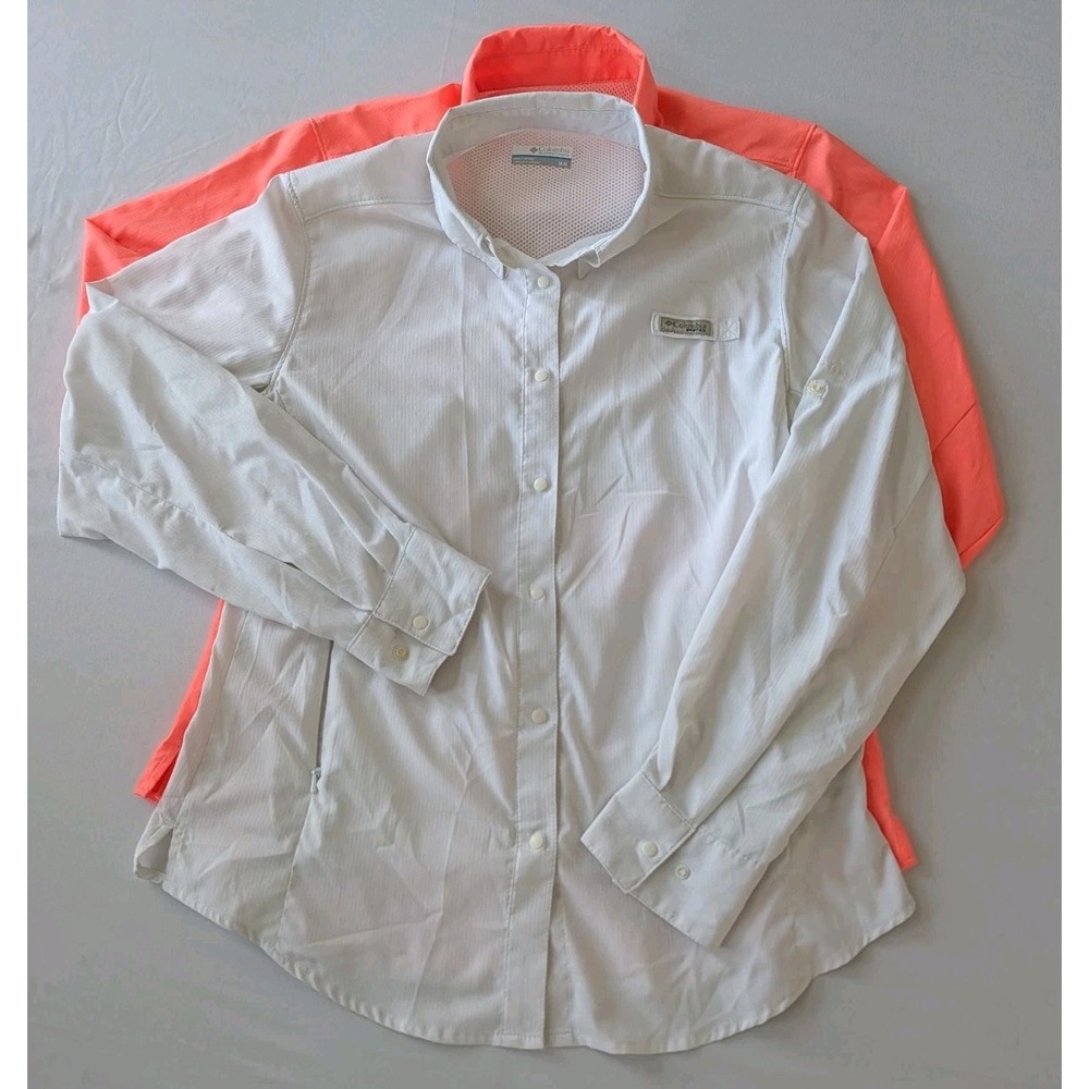 Lot of 2 Columbia PFG Long Sleeve Fishing Shirts Vented Wos Medium White & Coral